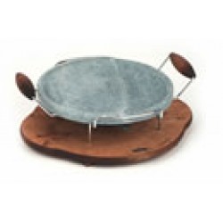 Grillstein rund 30cm mit Rechaud, Brenner und Holzunterteil Pietra Ollare tonda con Telaio, Fornello e Base in Legno